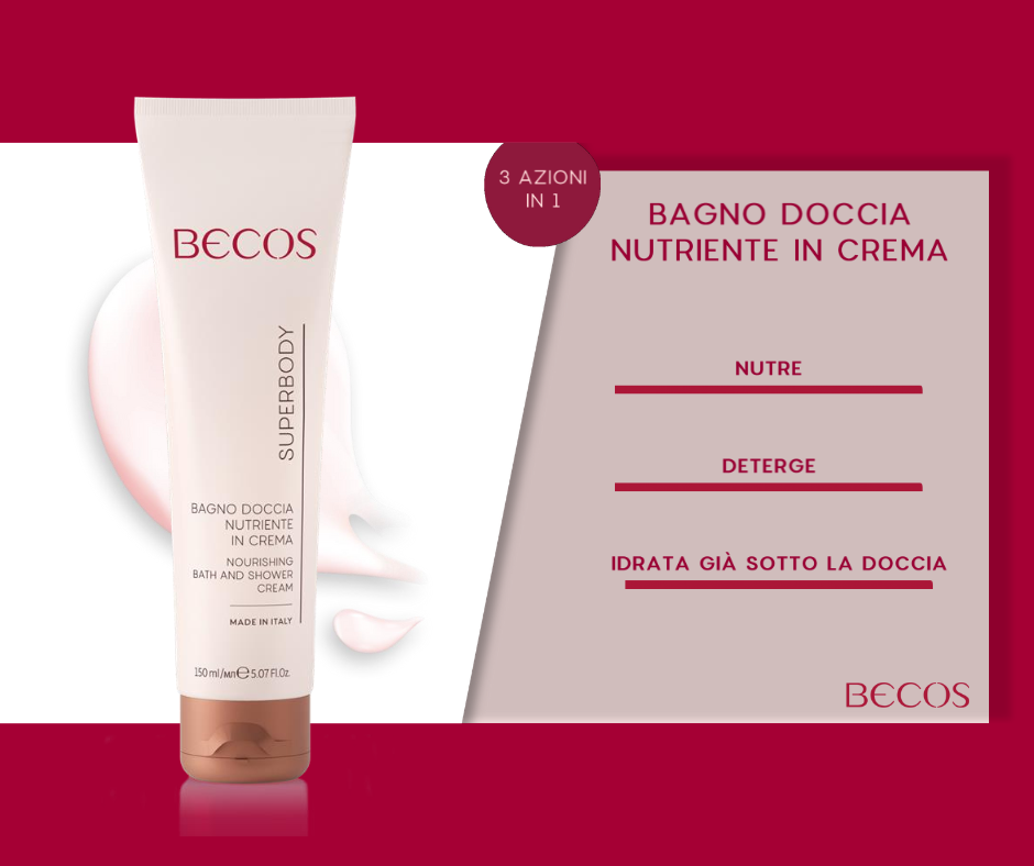Bagno doccia nutriente in crema, deterge in modo delicato senza creare troppa schiuma, proteggendo così la barriera lipidica della pelle
