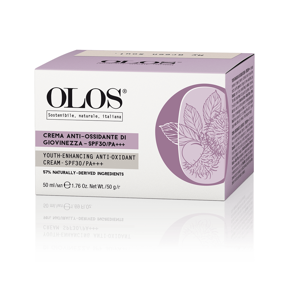 OLOS - CREMA ANTI-OSSIDANTE DI GIOVINEZZA - SPF 30/PA+++. Trattamento intensivo protettivo e riparativo, estremamente nutriente. Contrasta la formazione dei radicali liberi e la comparsa dei segni di crono- e foto- invecchiamento