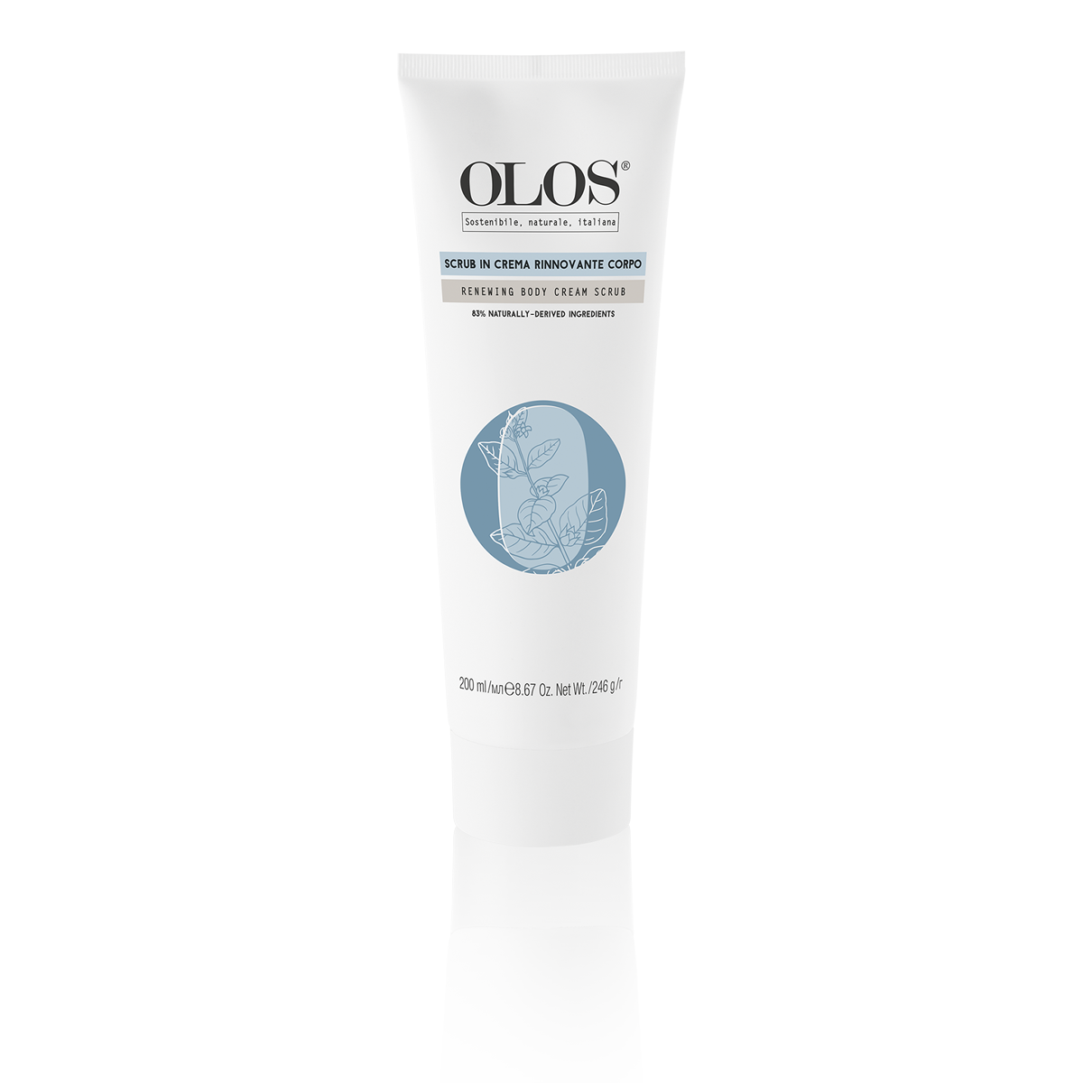 OLOS SCRUB IN CREMA RINNOVANTE CORPO. Esfoliante cremoso dalla facile applicazione, che affina e ammorbidisce l’epidermide, eliminando impurità e cellule morte.