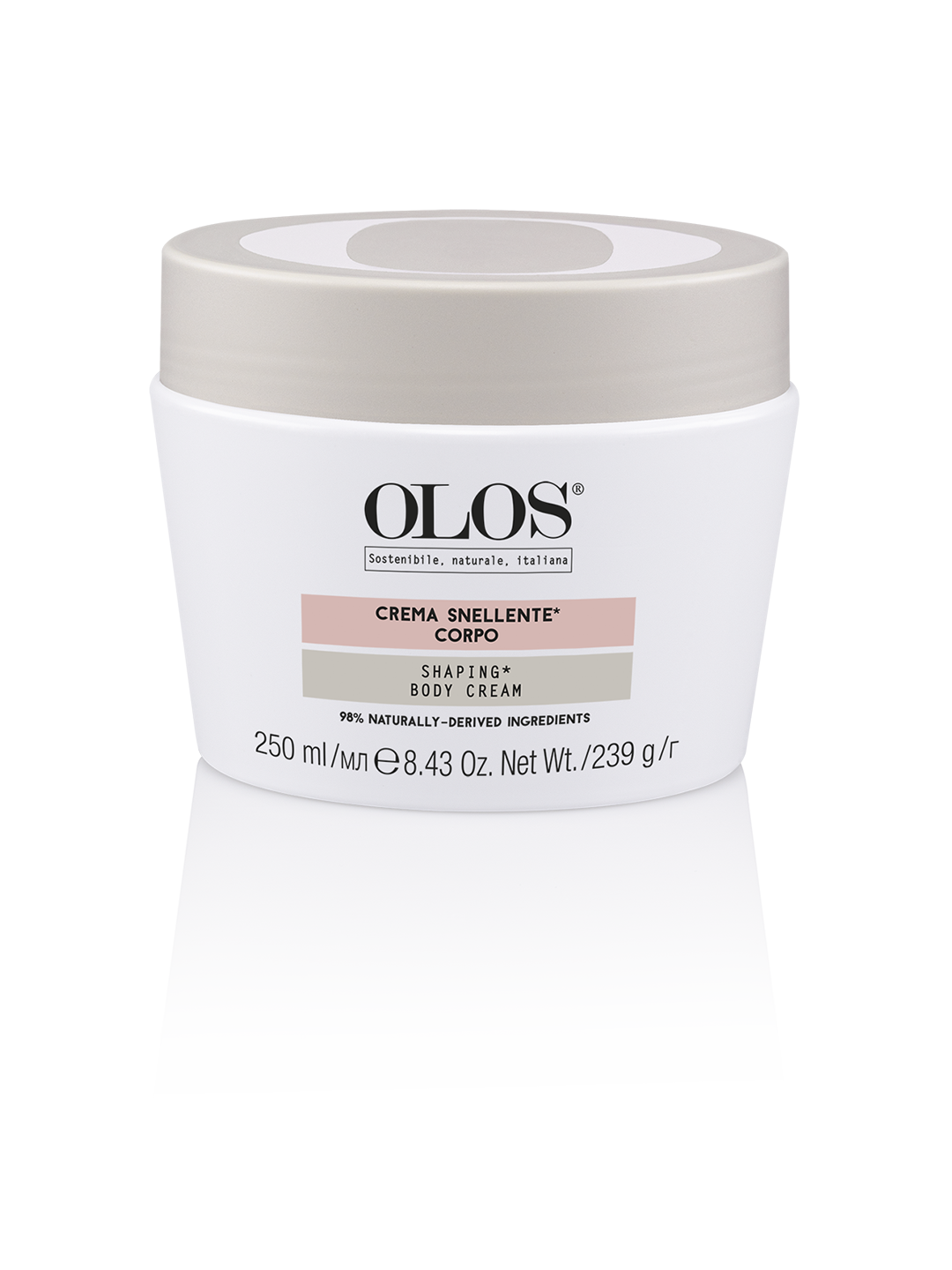 OLOS CREMA CORPO SNELLENTE. Crema strutturata che contrasta la comparsa di rotondità eccessive o ribelli (in particolare su fianchi, addome, vita, braccia e ginocchia) e rimodella le forme del corpo.