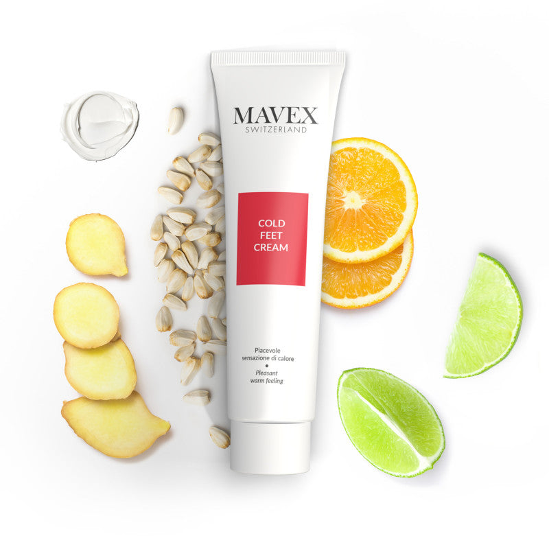 MAVEX - FITOCEUTICI - COLD FEET CREAM. Crema ad effetto riscaldante e rivitalizzante. Allevia i fastidi legati al freddo e alla cattiva circolazione periferica grazie ai suoi estratti naturali termo- attivi come Curcuma, zenzero, Chiodi di Garofano, Abete Bianco e Finocchio. Inoltre contiene estratto di Iperico e Calendula.