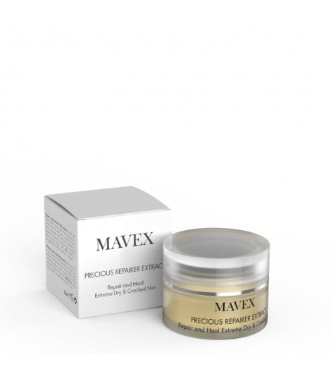 MAVEX - PRECIOUS REPAIRER EXTRACT. Unguento multifunzione 100% naturale, ideale in caso di ragadi, mani e piedi molto screpolati, ginocchia e gomiti induriti, nutre unghie e cuticole fragili. Tecnologia Svizzera al servizio della tua bellezza e del tuo benessere, con formulazioni all' avanguardia e texture piacevolissime da usare.