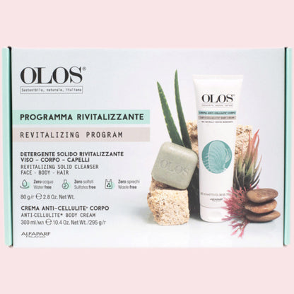 Kit rivitalizzante composto da:

Detergente solido rivitalizzante: Formulato con ingredienti di&nbsp;origine vegetale,&nbsp;pulisce&nbsp;la pelle, regala&nbsp;morbidezza&nbsp;e vitalità alla pelle e ai capelli.
Adatto a tutte le tipologie di pelle e capelli.

Crema anti-cellulite corpo: Fresca&nbsp;crema&nbsp;dal rapido assorbimento, che interviene contro gli inestetismi della&nbsp;cellulite, sia in fase iniziale che avanzata.