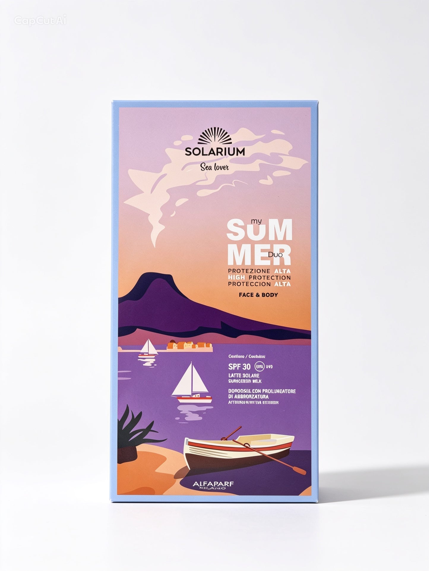 Un kit LATTE SOLARE SPF 30 flacone 150 ml.
DOPOSOLE CON PROLUNGATORE DI ABBRONZATURA tubo 250 ml.