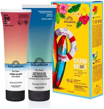 Summer set con fattore di protezione 50 composto da:
Un’efficace protezione in crema per un’abbronzatura intensa e luminosa nel rispetto della pelle e dell’ecosistema marino 150 ml.
1 doposole prolungatore abbronzatura 250 ml