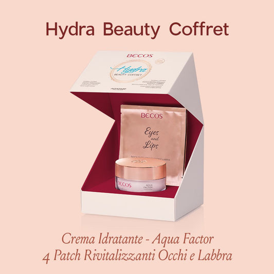 Il kit comprende: 1 Crema Idratante Aqua Factor da 50 ml con una texture morbida, nutriente e molto piacevole da spalmare + 4 patch rivitalizzanti e decongestionanti per contorno occhi e labbra